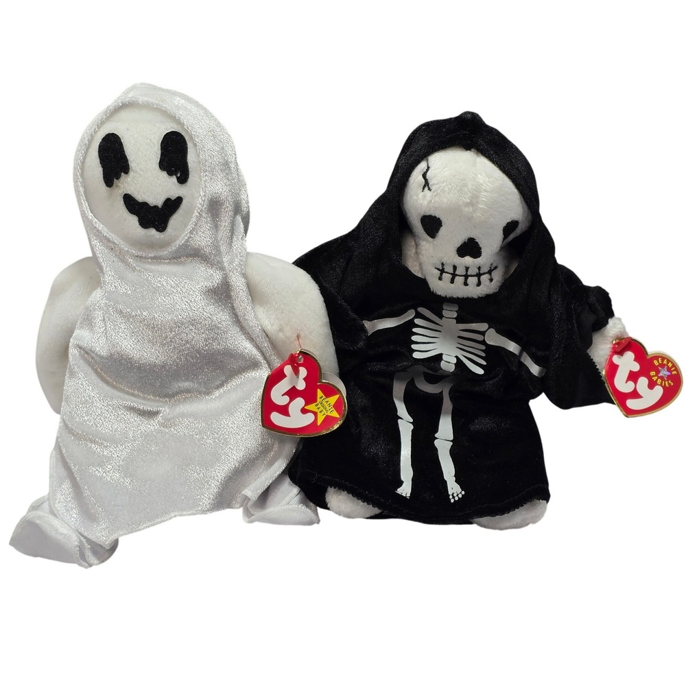 Ty Beanie Babies Halloween Sheets Ghost & Creepers Skeleton Set Retired